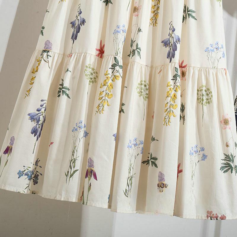 DIMANAF 2025 New Summer Spring Women New Skirts Flower Loose Elastic Waist Pleated Elegant Long Skirts