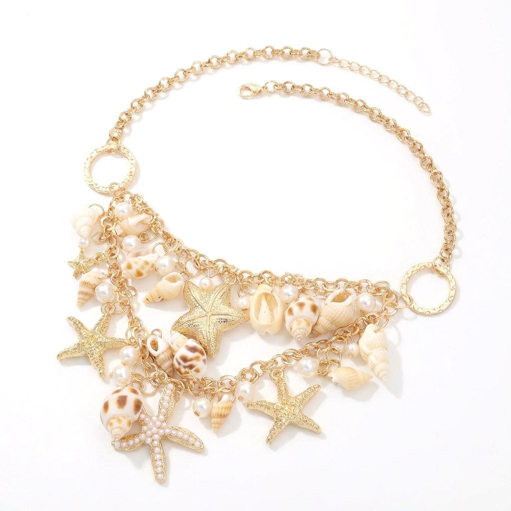 Bohemian Starfish Shell Beaded Necklace for Women - Multi-layer Beach Vacation Accessory