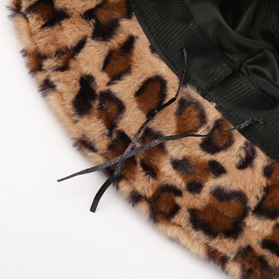 Dámská zimní čepice Plochá kupole Klobouk s leopardím potiskem Čepice umyvadlo zesílená teplá plyšová čepice kyblík Teplá pletená čepice