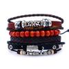 4 Pcs Retro Punk Men Beads Faux Leather Braid Multi Layers Adjustable Bracelets