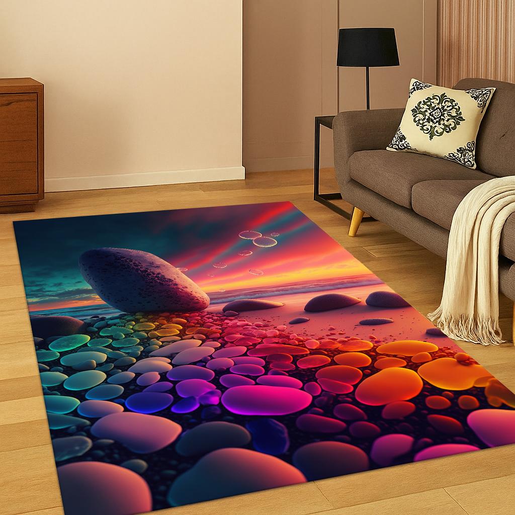 3D Colorful Dreamy Soft Stone Pebble Carpet Rug for Home Bedroom Living Room Sofa Doormat Kitchen Decor,Kid Game Non-slip Mat