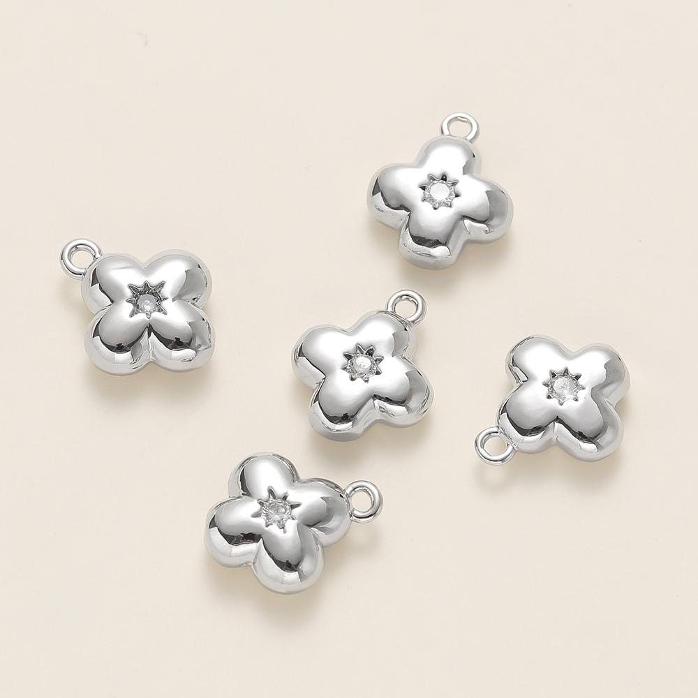 2Pcs/Pack 14/18K Gold Plated Flowers Shape Pendants with Zircon for Necklace Bracelets Jewelry Making Supplies Accessories