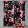 2pcs Cherry Blossom Curtains Pink Flowers with Detailed Stamens on Dark Marble Background for Elegant Bedroom Decor