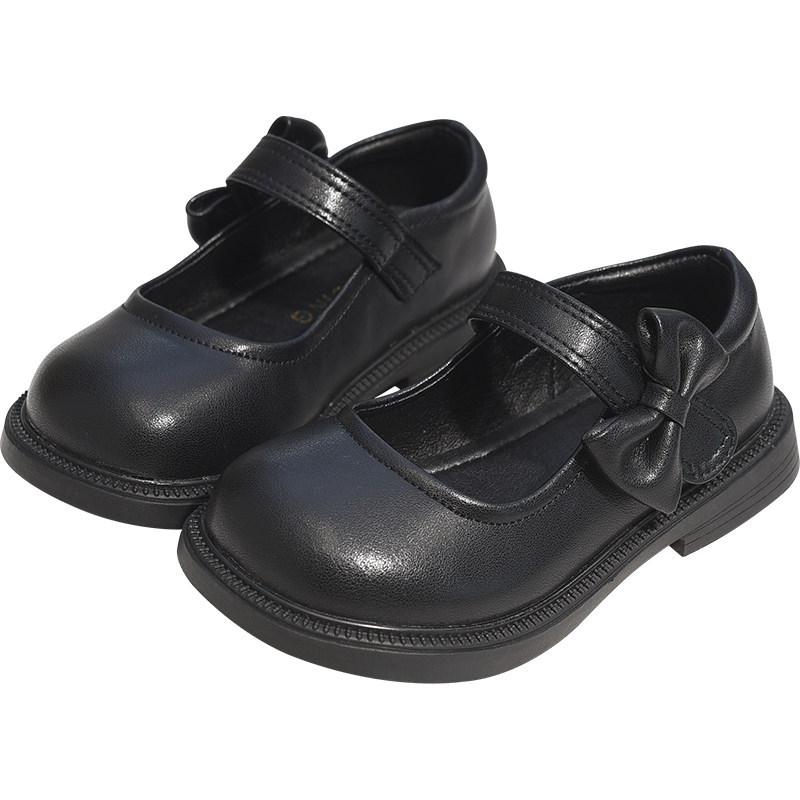 Spring 2026 Girls' Leather Princess Shoes - Fashionable, Soft Sole, Little Black Dress Shoes for Children