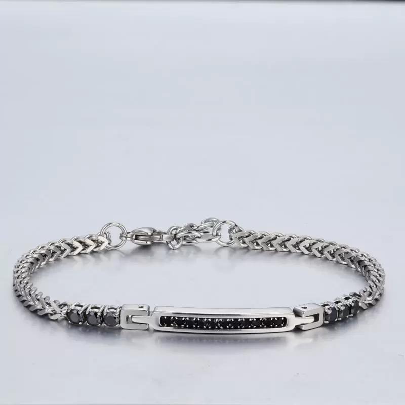 Custom Stainless Steel Fashion Bracelet Polished Black Zircon Inlaid Hip Hop Trendy Mens Street Wear Accessory