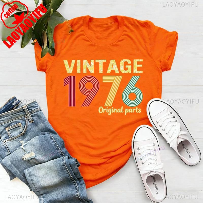 Oryginalna Część 1976 Retro Koszulka Vintage Urodzony w Dla Kobiet Prezent na 49. Urodziny dla Unisex Drukowana Koszulka T-shirt Topy Uniwersalne T-shirty