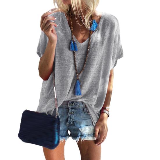 

Женская футболка с V-образным вырезом, с коротким рукавом, однотонная, свободного кроя, летняя XL