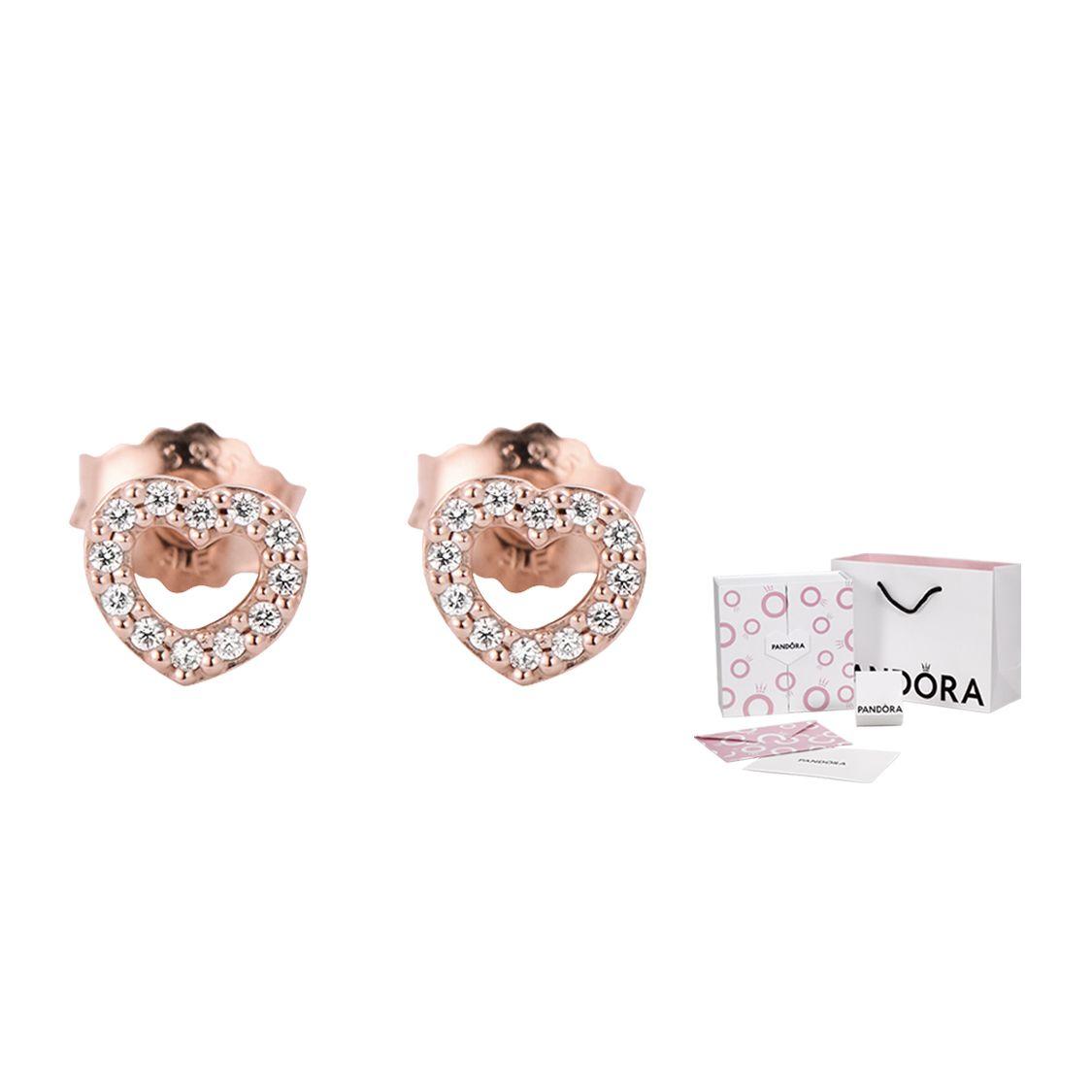 Серьги Pandora Rose Сердца Женские серьги Розовое золото Серебро 280528CZ Box
