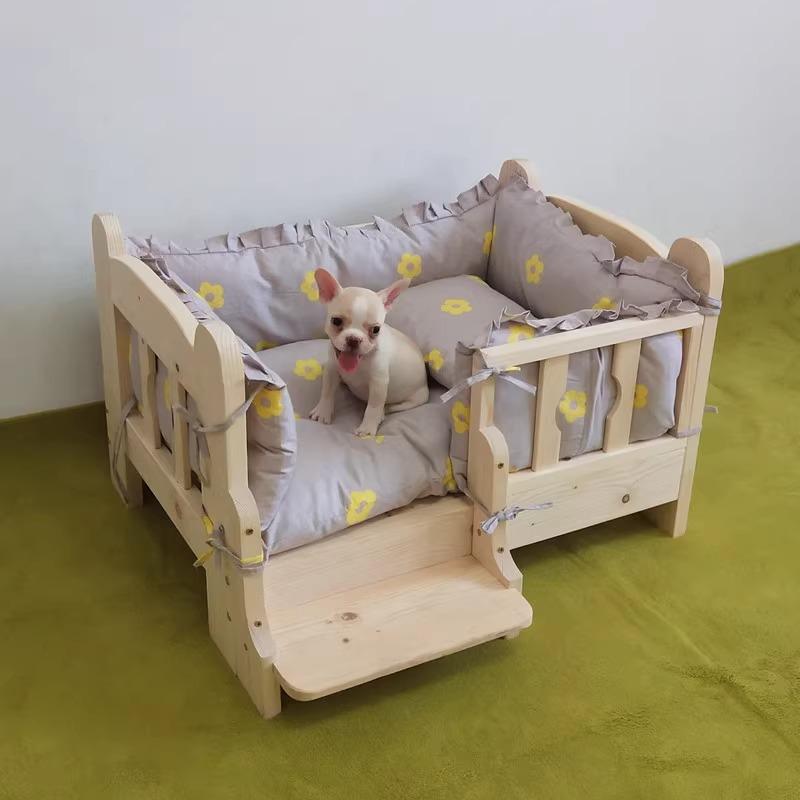 Massivholz Hundebett für drinnen Teddy Golden Retriever Haustierbox Waschbares Katzen Hundehäuschen Feuchtigkeitsgeschützter Zwinger für Welpen Kätzchen