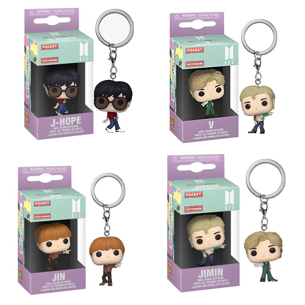 Funko POP Neuer Schlüsselanhänger Spielzeug Herren Team JUNG KOOK JIMIN Jin V J-HOPE Pocket Pop Schlüsselanhänger Vinyl Actionfigur Sammelspielzeug