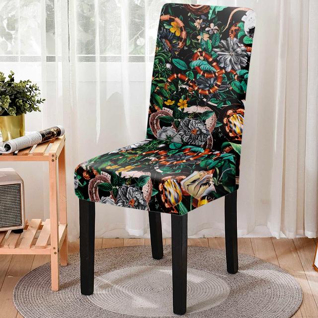 Flower Group Printed Spandex Anti -Dirty Elastic Seat Cover Removable High Back Dining Chair Cover Washable Kitchen Stools
