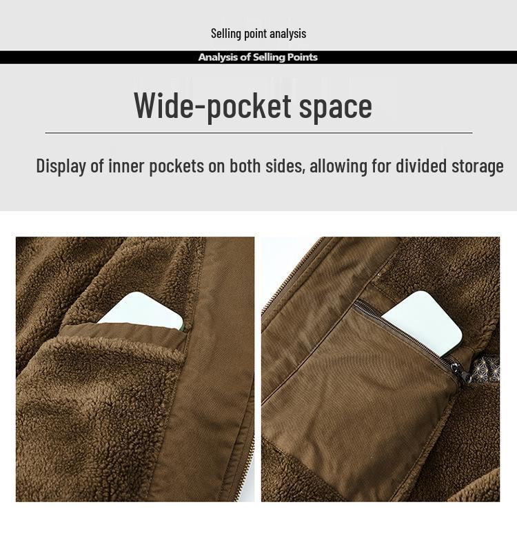 2025 Men's Fleece-Lined Warm Jacket with Detachable Fur Collar - Wear-Resistant Cotton Coat for Autumn/Winter