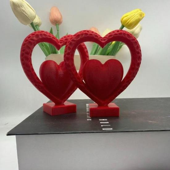 Double Heart Sculpture 3D Printed Red Heart Figurine Romantic Tabletop Ornaments for Anniversary Home Desk Shelf Decor Wedding Romantic Gifts