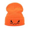 European and American new Halloween pumpkin little devil expression embroidery knitted hat men's and women's autumn and winter warm wool hat