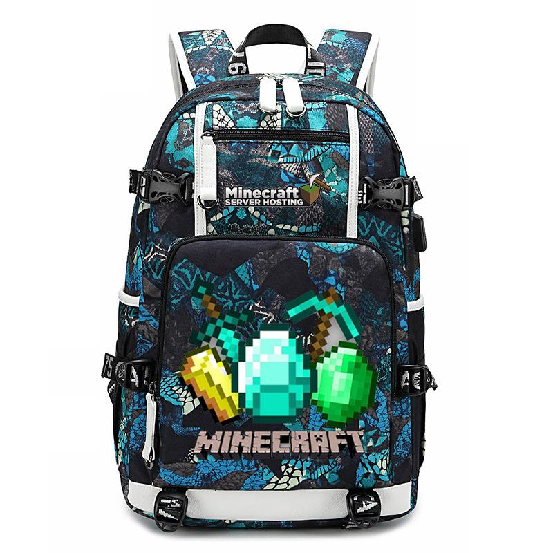 Hot Selling Minecraft Game Peripheral Printed Backpack Outdoor Large Capacity Travel Bag