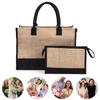 Women Jute Tote Bag Burlap Tote Bag Patchwork with Pouch Reusable Gift Tote Bag Commuting Bag for Wedding Birthday Holiday