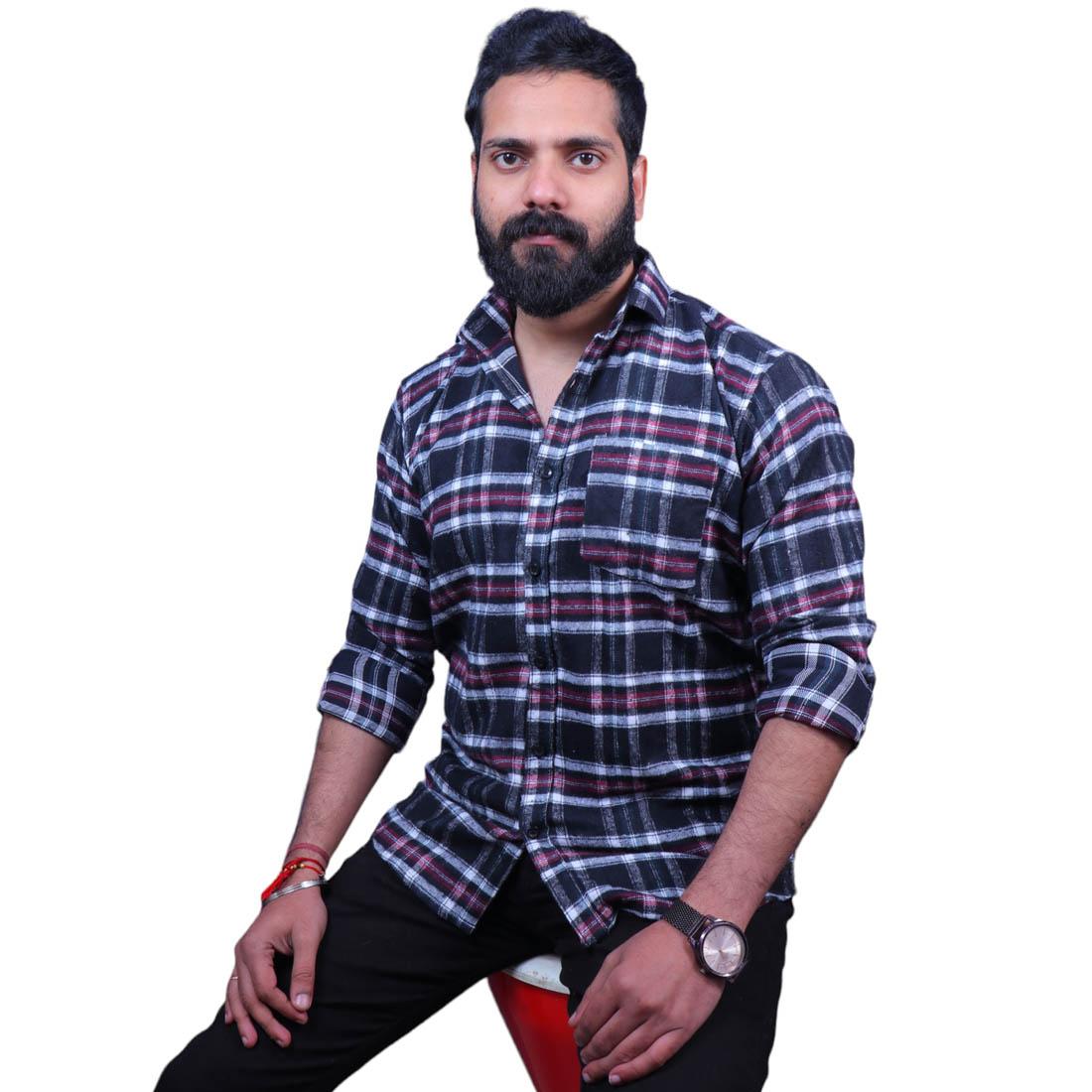 

BIGREAMS Мужская фланелевая рубашка приталенного кроя из 100% хлопка, окрашенная в пряже, в клетку для мужчин Medium чёрный