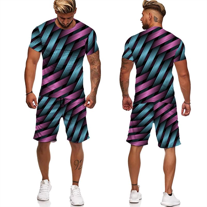 Chándales con estampado abstracto para hombre, camisetas/pantalones cortos/conjuntos con estampado geométrico 3D, ropa informal estilo Hip Hop, trajes de 2 piezas Harajuku para parejas