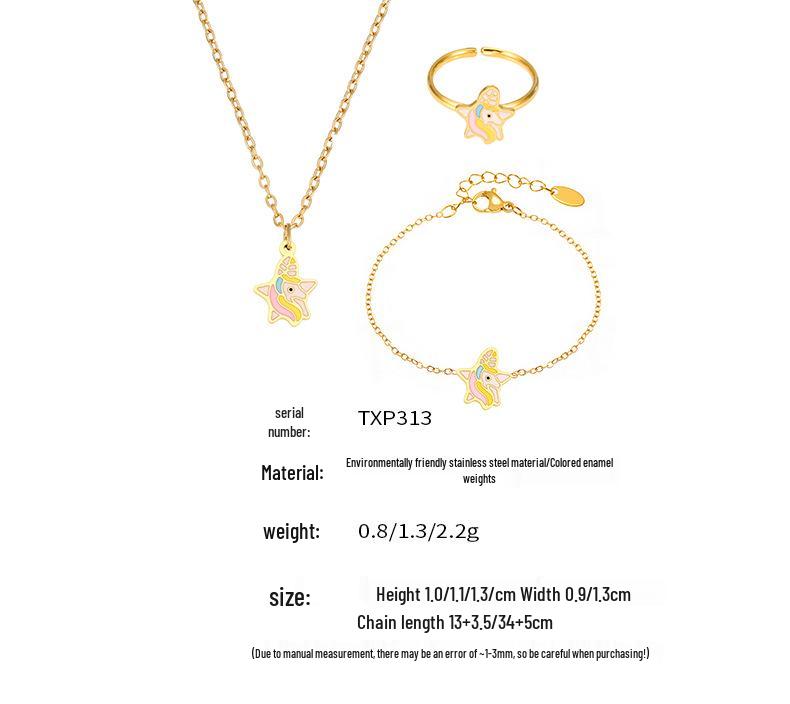 Qiong Yao Rainbow Unicorn Star Jewelry Set: Necklace, Ring, Anklet, Bracelet - Children's Wear, Non-Fading, In Stock