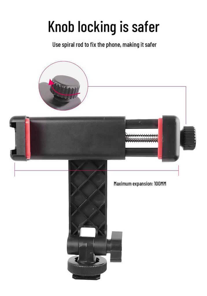 360° Rotatable Phone Holder with Dual Cold Shoe and Folding Clip for Desktop Live Streaming