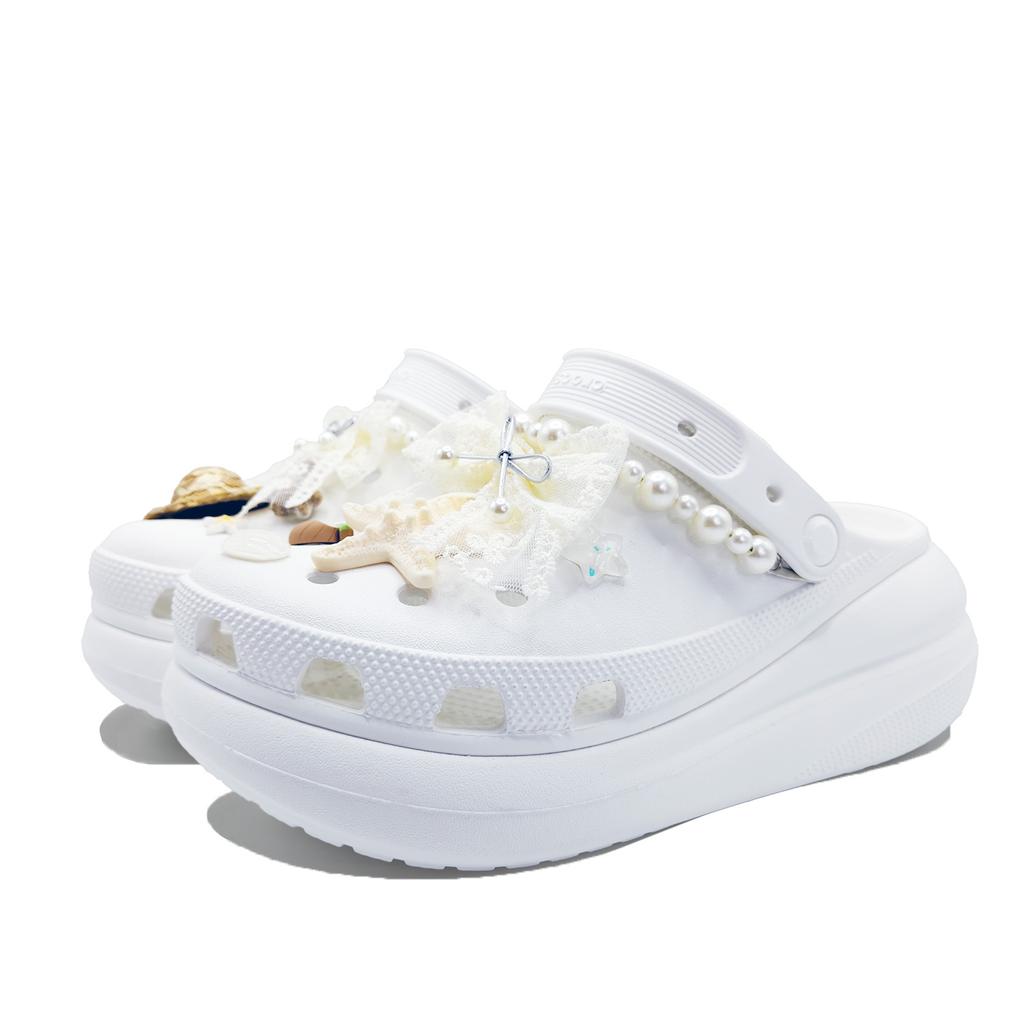 Crocs Crush Clog Party EVA Beach Holiday Relaxed and Comfortable Classic Versatile Fashion Trend Hole Shoes Unisex White