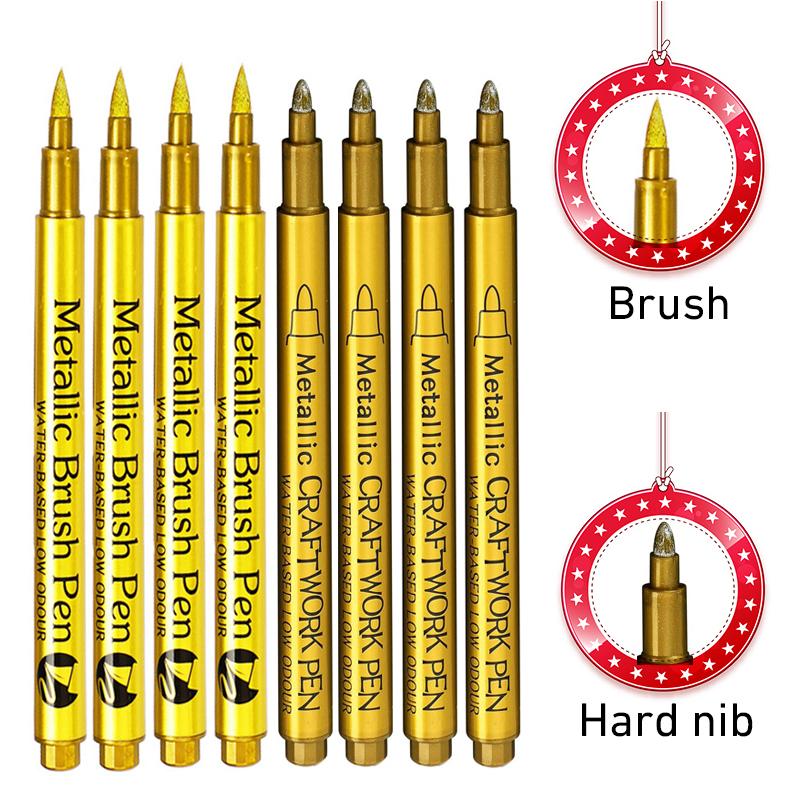 

8 шт./компл., металлический маркер, ручка золотого, серебряного цвета, ручка-кисть, средние точечные маркеры для металлической наскальной живописи, изготовление черных бумажных карточек