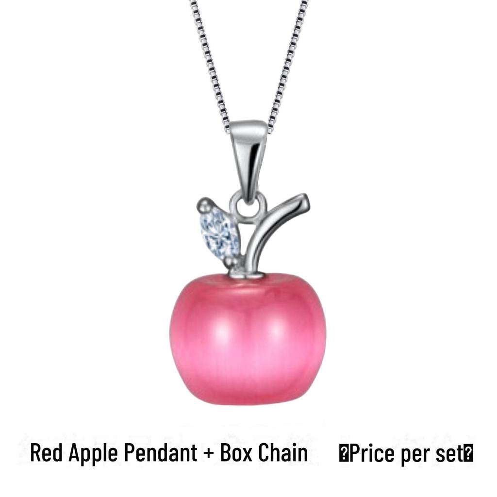Platinum-Plated Apple Pendant Necklace with Rose Crystal and Moonstone