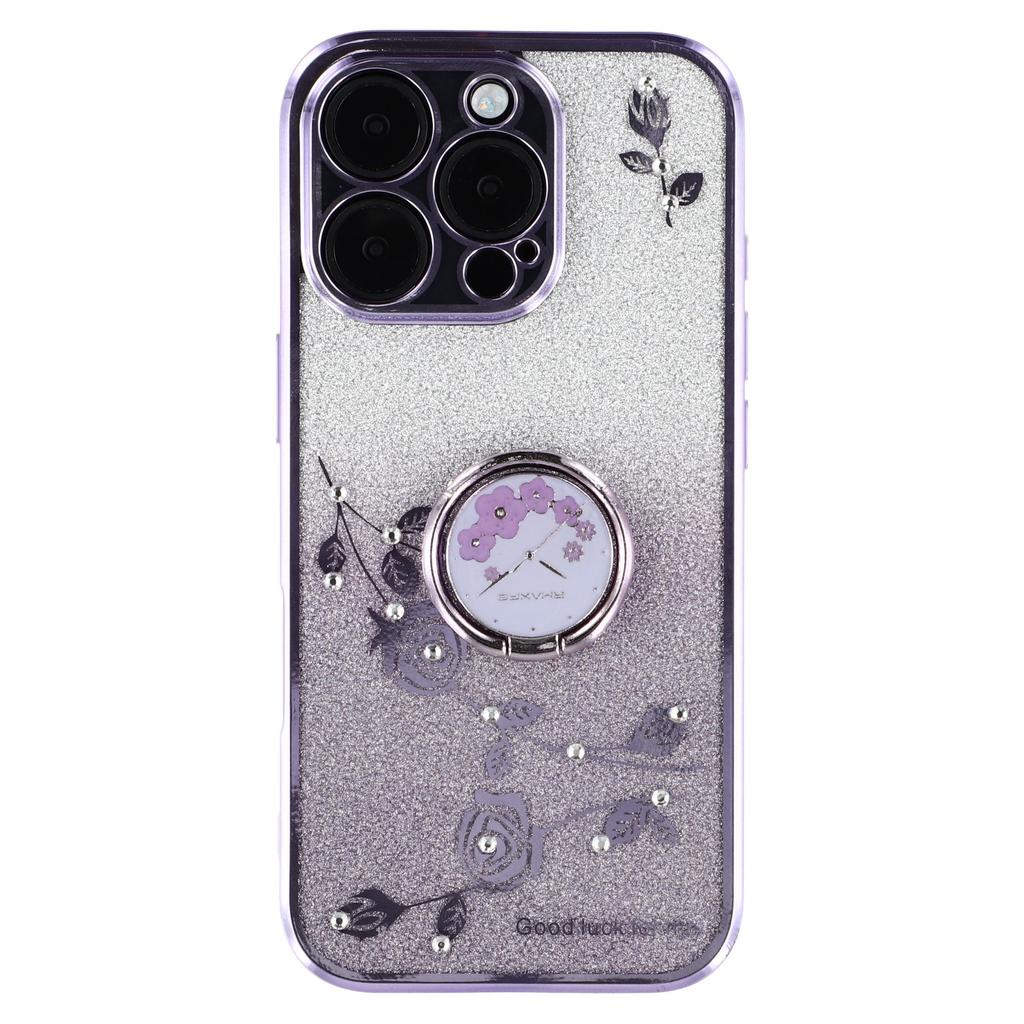 KADEM For iPhone 16 Pro Max Case TPU Gradient Flowers Phone Cover Ring Kickstand