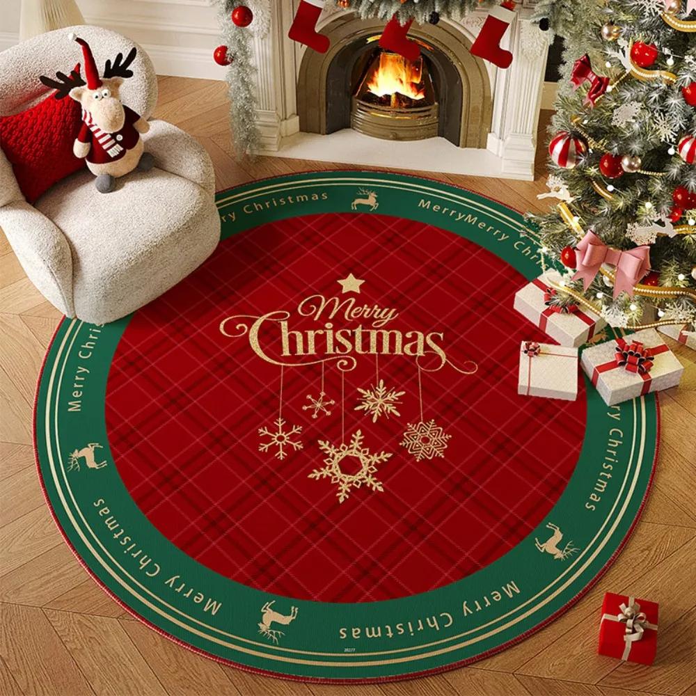 Christmas Atmosphere Round Rug Non-Slip Durable Living Room Sofa Mat Study Office Carpet Festive Home Decor