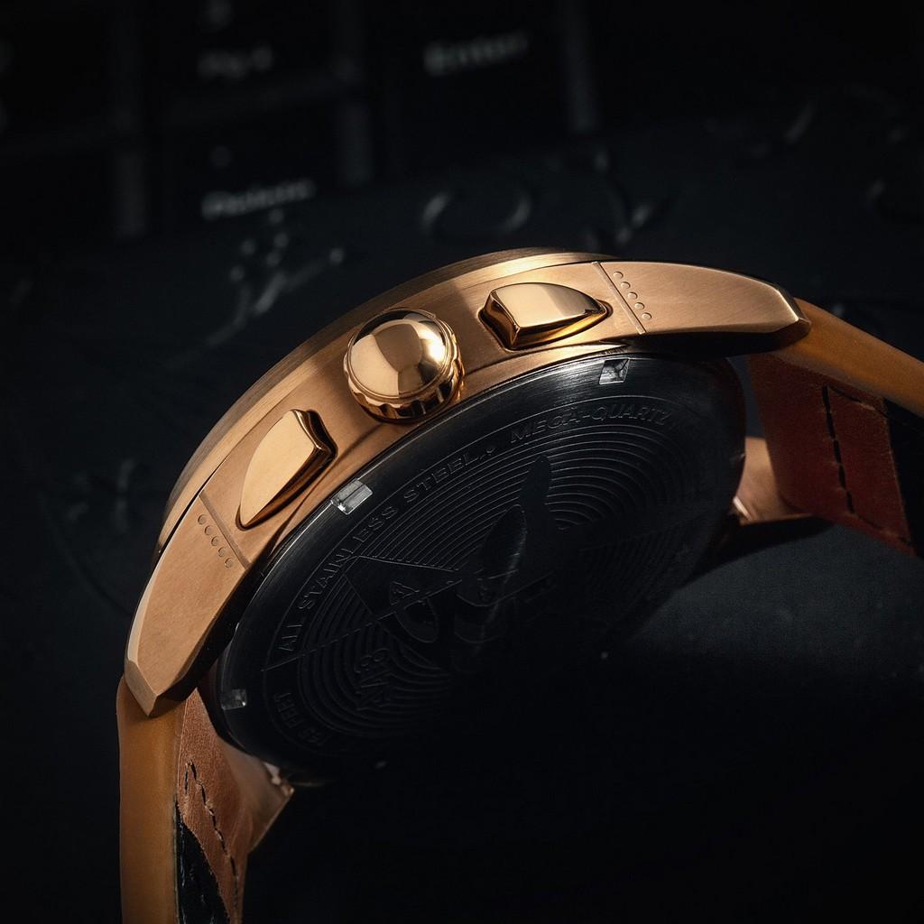 AVI-8 Kožený řemínek s chronografem Spitfire Lock Bronz Zelený ciferník Quartz AV-4089-02 pánské hodinky