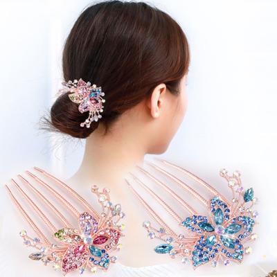 Rhinestone Hair Comb Anti Slip Elegant Hair Styling Accessories Flower Leaf Bridal Crystal Hair Ornaments for Beauty