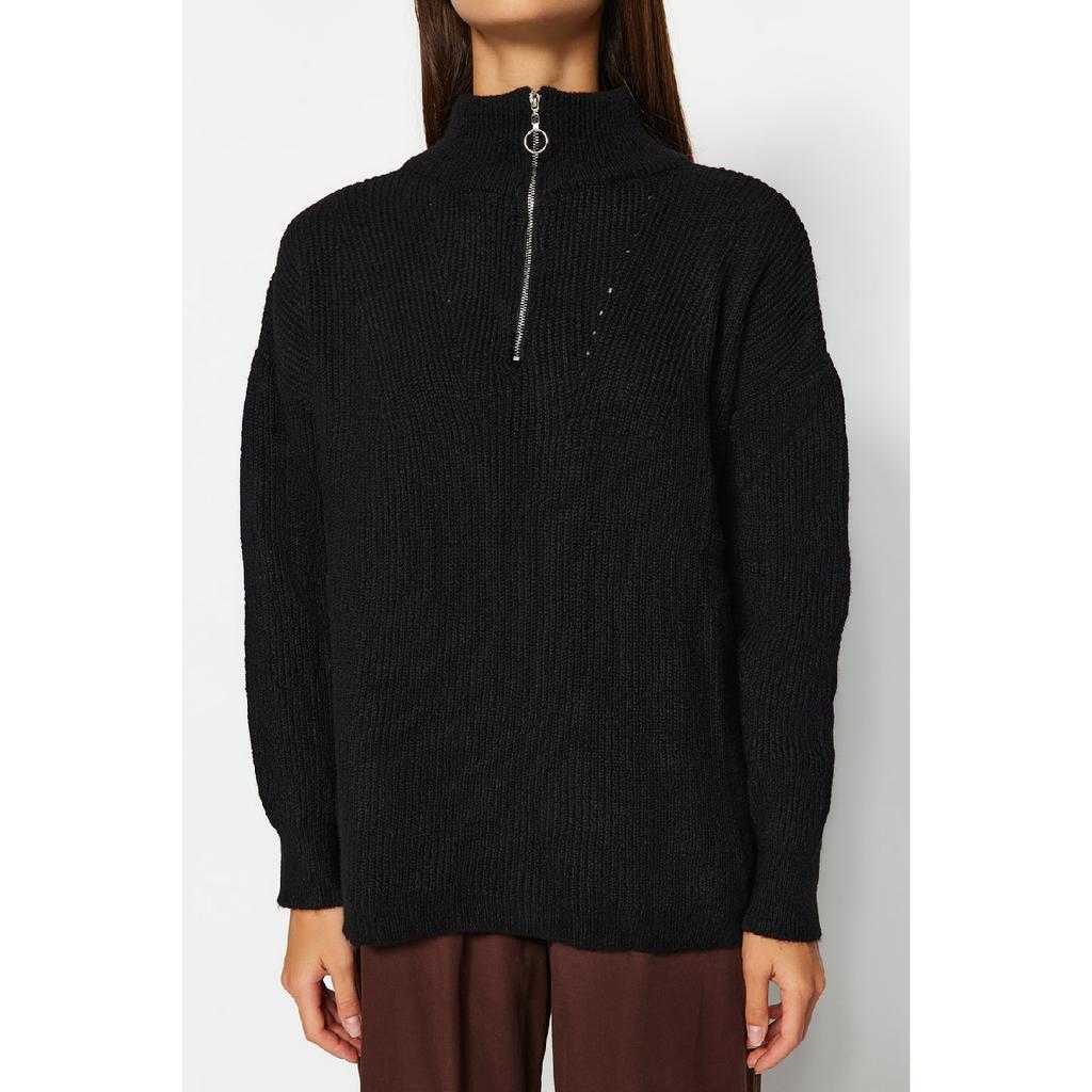 Anthracite Soft Textured Zippered Knitwear Sweater Twoaw20xs0009