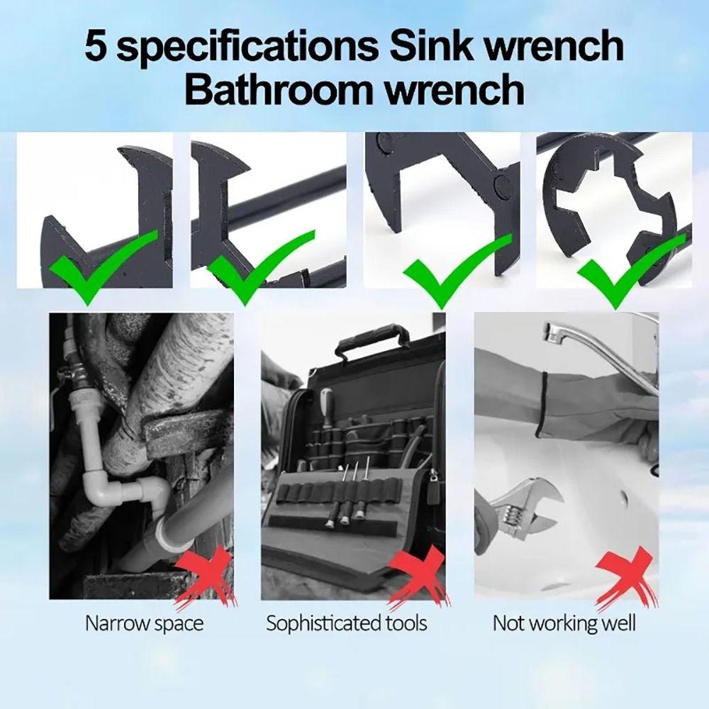 1Pcs 5-in-1 Sink Wrench Carbon Steel Plumbing Tool Pipe Repair Tool  Disassembly Maintenance Tool