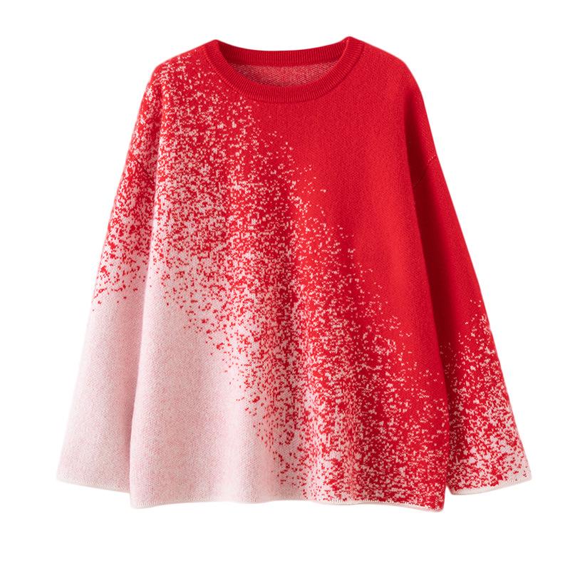 Women's Lazy Style Pure Cashmere Sweater with Colorful Dot Gradient