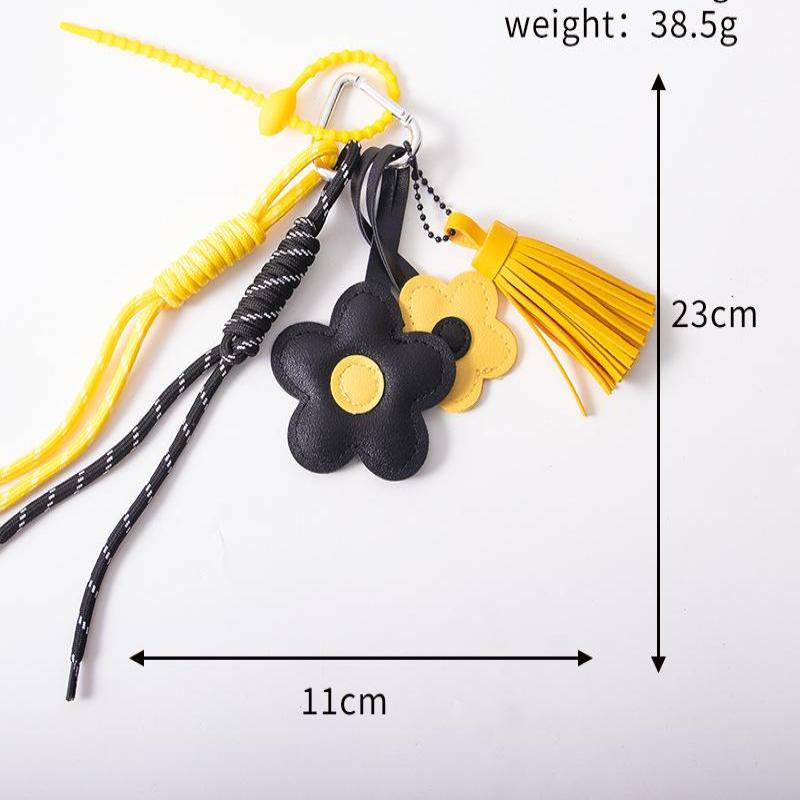 1 Pieza Lindo Llavero de Cuero con Borla de Flor, Cuerda Trenzada, Colgante para Bolso, Cartera, Mochila, Accesorios