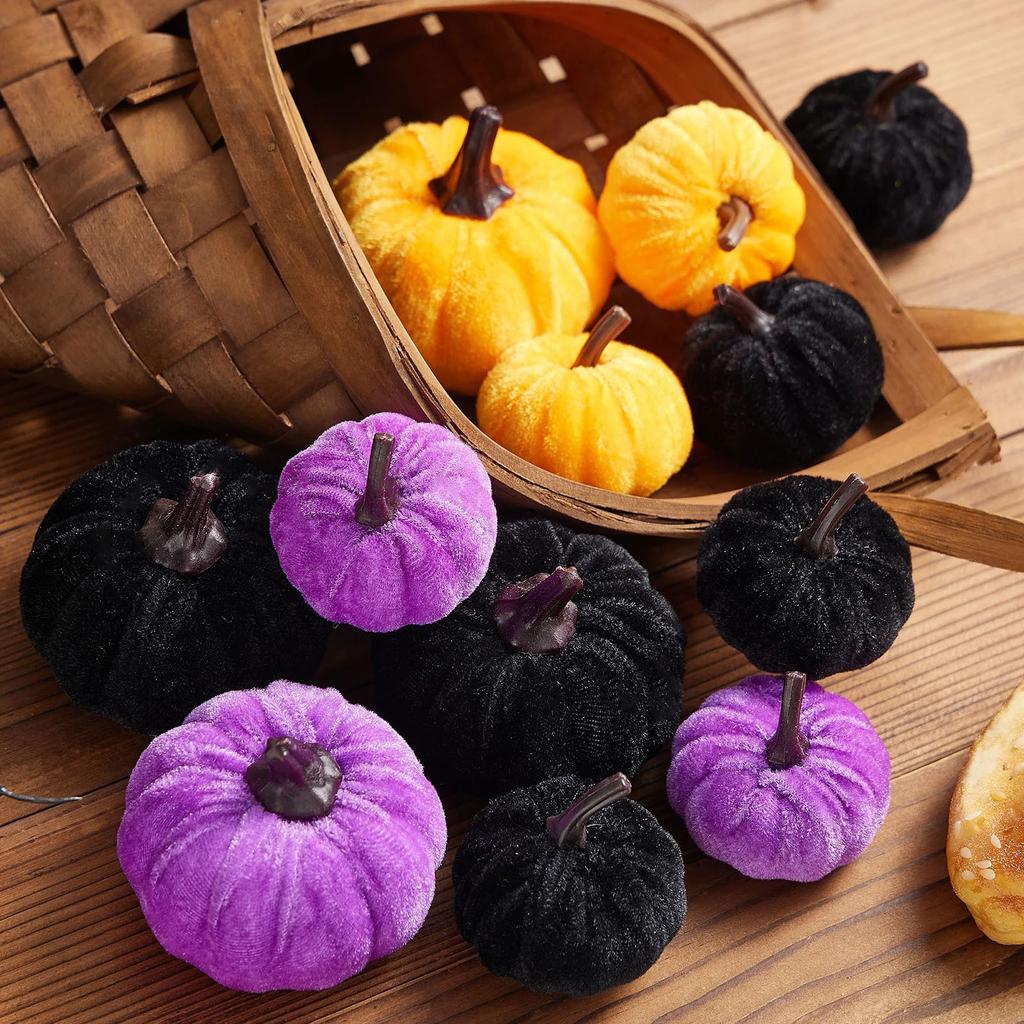 Decor 12pcs Artificial Fake Velvet Pumpkins Decoration For Fall Home Thanksgiving Decorative