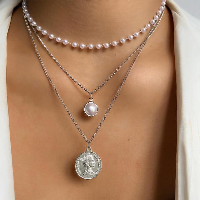 Jemné perlové květinové mašličkové choker náhrdelníky Dlouhý řetízek s přívěskem perlového srdce ve zlatém tónu Náhrdelníky s přívěskem mince Pro stylové šperky Ženy Elegantní Květinové náhrdelníky