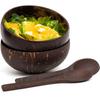 Natural Coconut Bowl Set: Coconut Shell Bowl with Coconut Wood Spoon and Fork for Fruit, Smoothies, and Salads