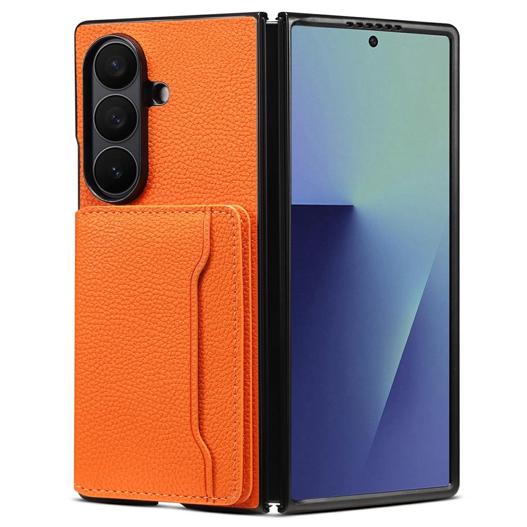 For Samsung Galaxy Z Fold7 5G Case with Card Slots Kickstand Calf Texture Leather Phone Back Cover