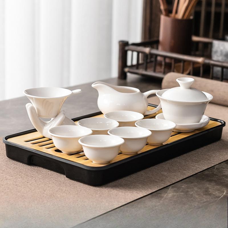 Kung Fu Tea Set Home Simple Living Room Set of Ceramic Covered Bowl Tea Cup Tray Water Storage Tea Tray Diamine Plate