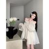 Holiday style bow one-word shoulder chiffon dress summer new gentle wind small loose A-word skirt