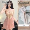 Sexy and beautiful satin splicing lace nightdress pure desire deep V backless home pajama set