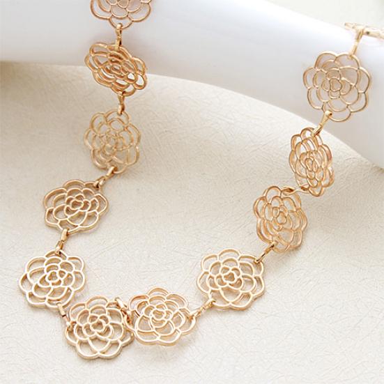 Lady Girl Fashion Sweet Metal Hollow Rose Flower Elastic Hair Band Headband