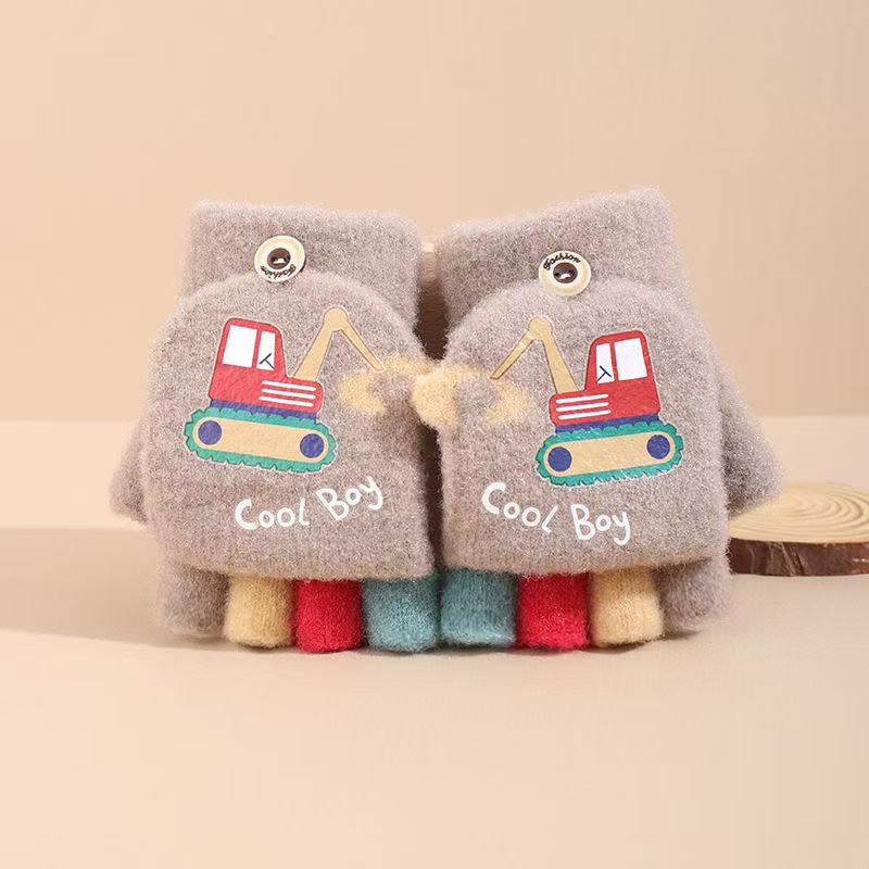 

Мальчиковые мультяшные копательные перчатки без пальцев, детские ветрозащитные и теплые перчатки-варежки, бархатные перчатки для маленького мальчика, ученика начальной школы One size