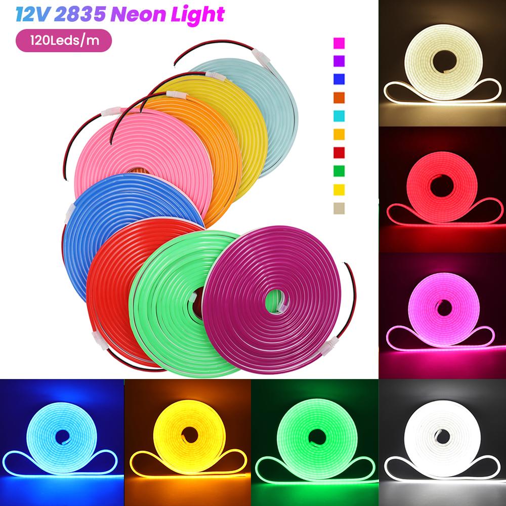 1M 5M Neon Strip 12V 2835 120Leds/M Flexible LED Strip Light Waterproof Outdoor Rope Light Blue/Warm/Pink/White/Red/Yellow/Green