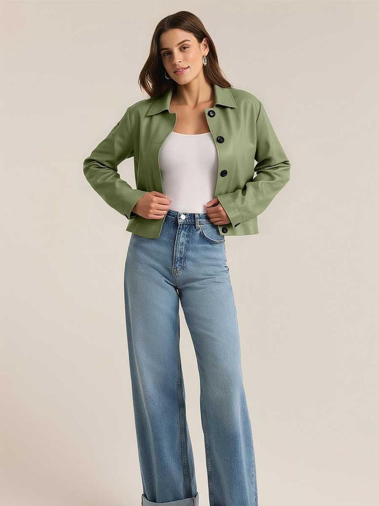 Autumn Winter Women's Lapel Faux Leather Jacket Loose Motorcycle Coat European American Style Casual Short Outerwear J589