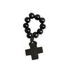 Natural Pine Wood Bead Finger Chain Rosary with Faith Symbol Handcrafted for Baptism and Individual Adornment