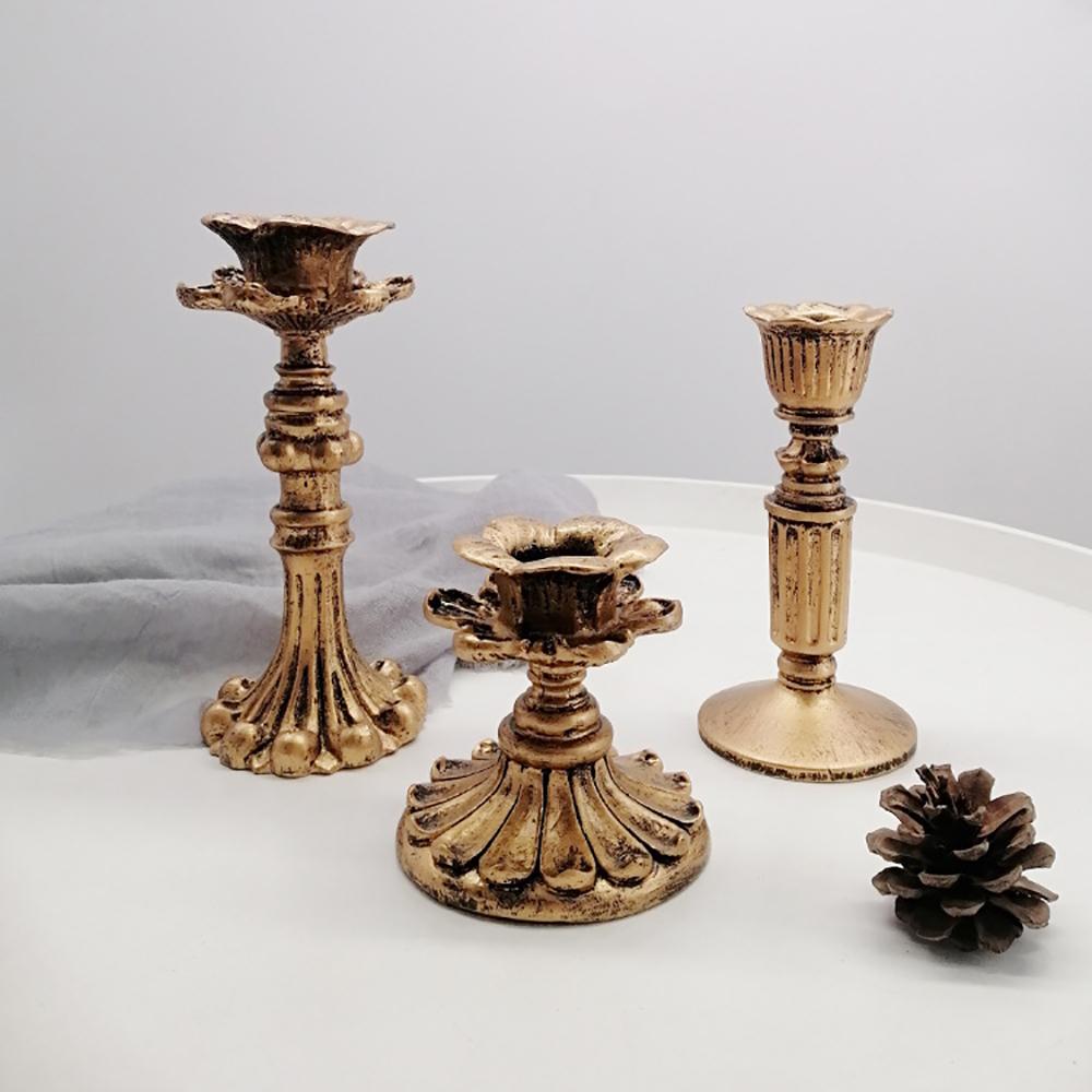 Retro Resin Candle Holder Nostalgic Antique French Candlestick Antirust Candle Stick Table Center Vintage Home Wedding Ornament