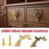 Retro Solid Deer Head Drawer Handle Vintage Wardrobe Door Handle with Screws Cupboard