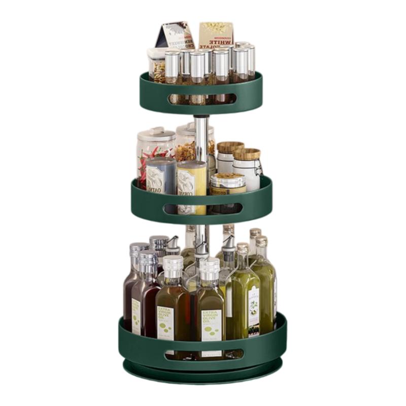 Casa Mart Green Maxcook Kitchen Storage Rack, Rotating Spice Rack, Countertop Seasoning Rack, Condiment Organizer Shelf, 3-Tier